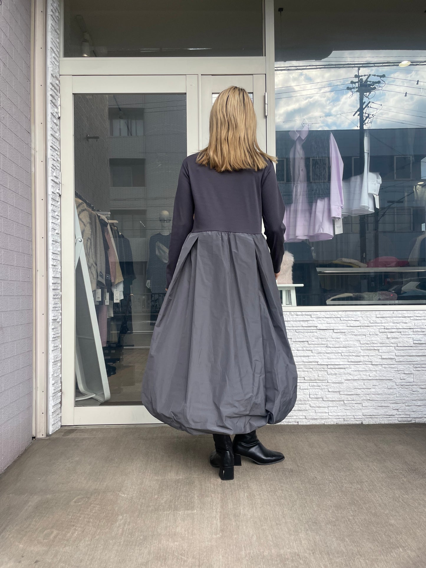 ロングスリーブドッキングバルーンワンピース