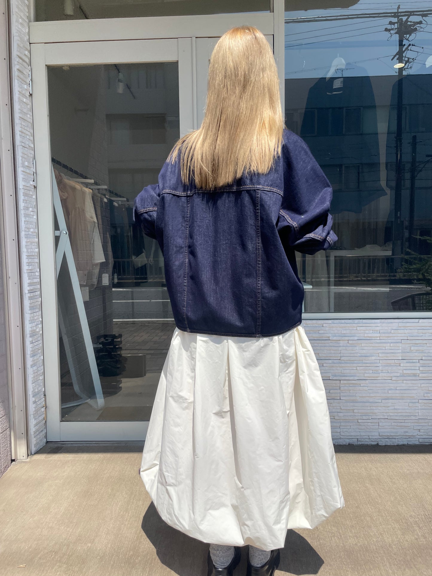 ノーカラーデニムジャケット