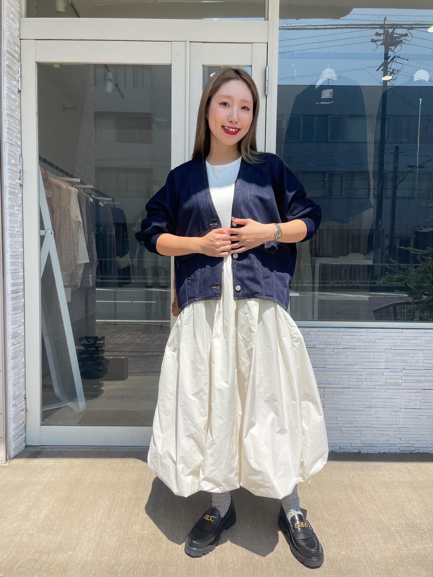 ノーカラーデニムジャケット