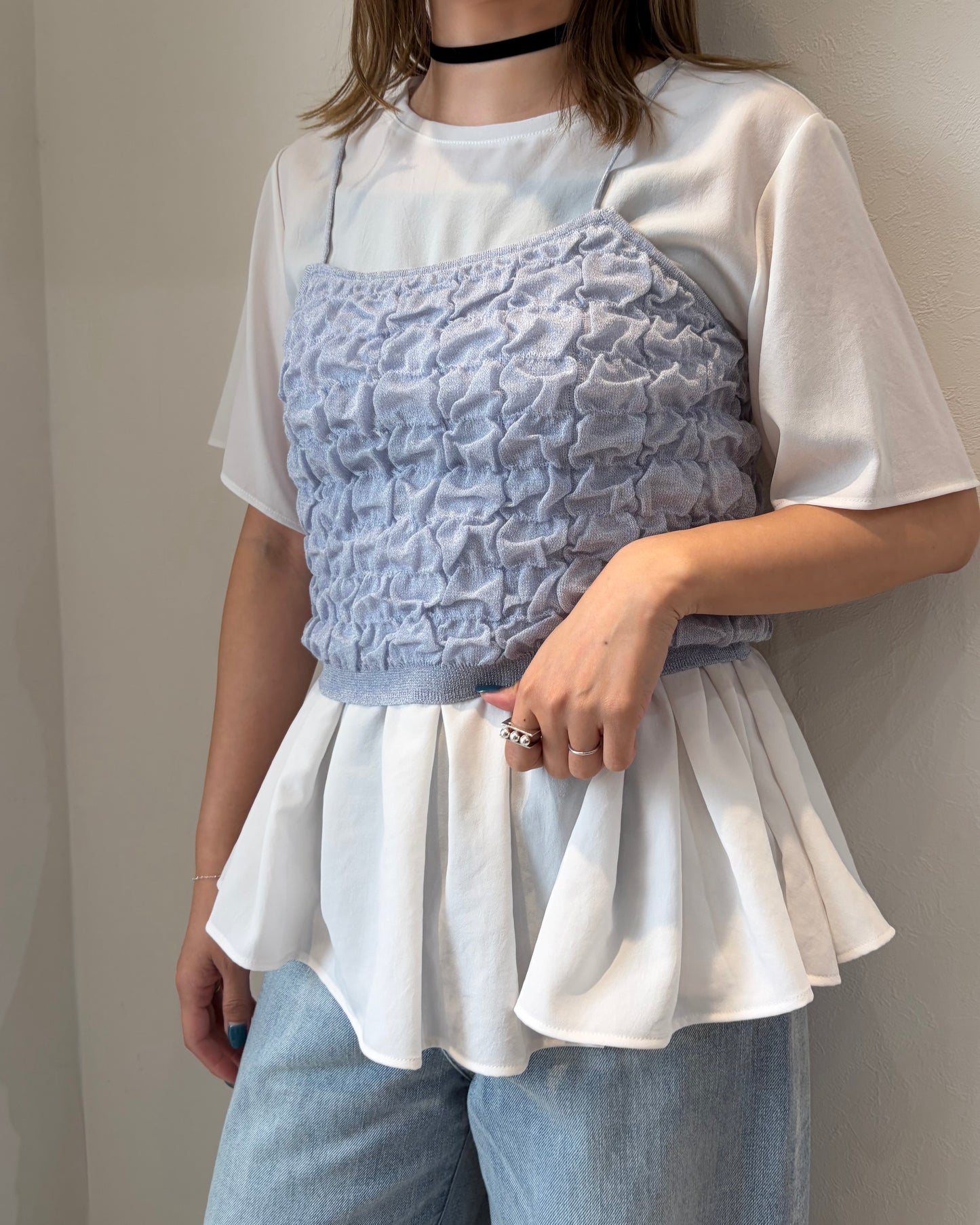 ストレッチシフォンフリルブラウス