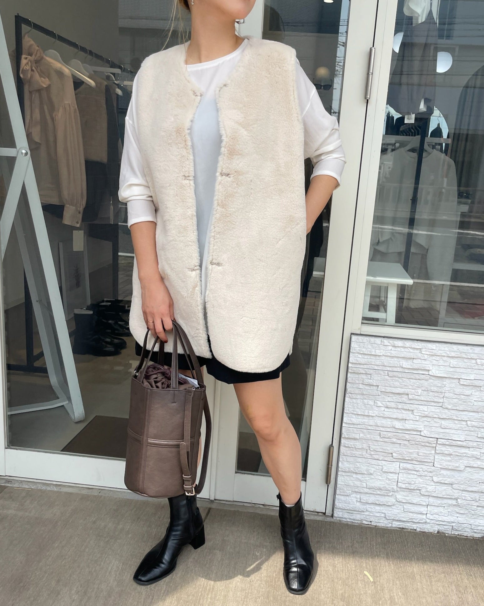 #新品未使用#リバーシブル・ウォッシャブルエコムートンロングジレ 新品未使用#リバーシブル・ウォッシャブルエコムートン