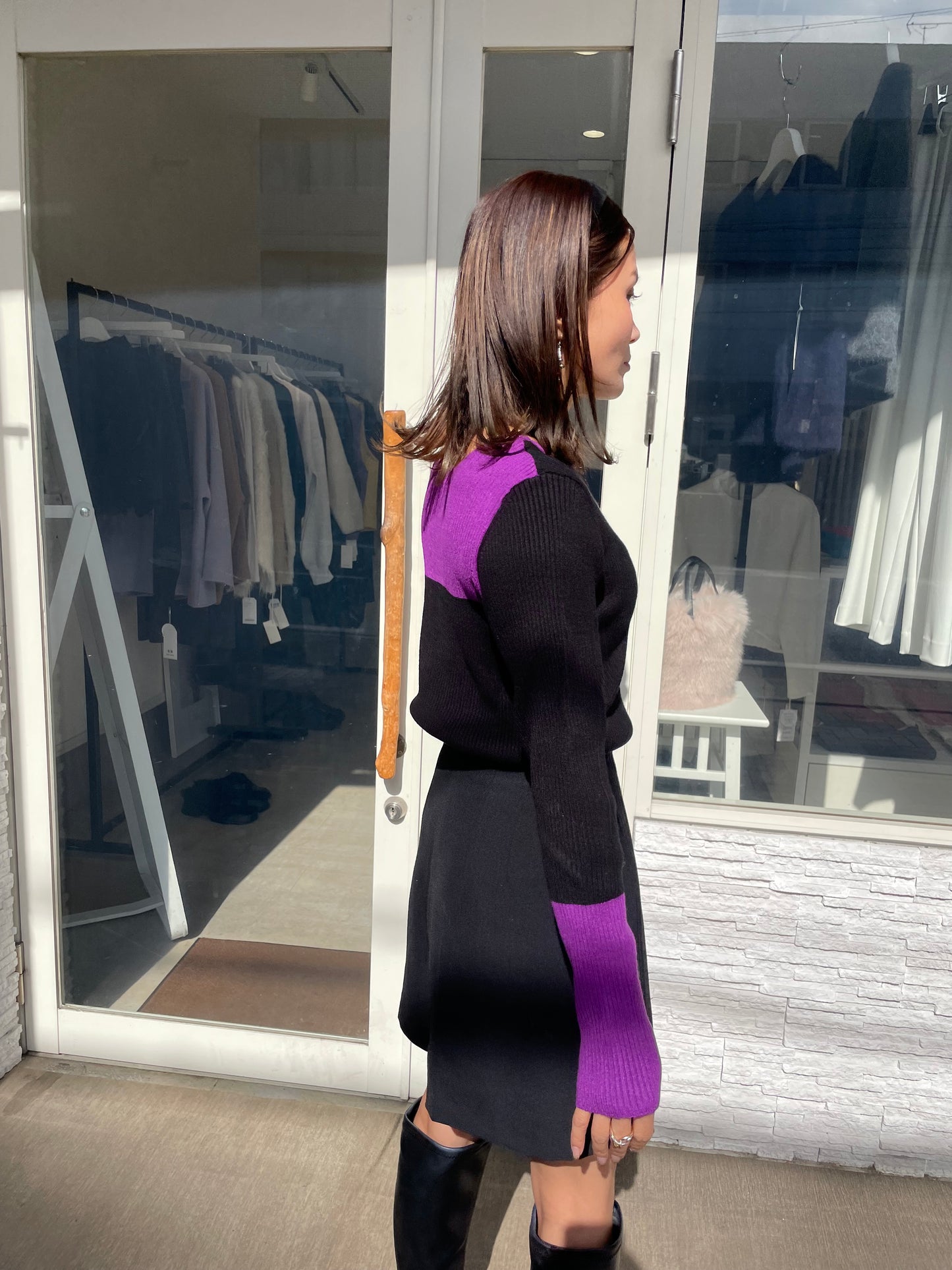 バイカラー2wayリブニット