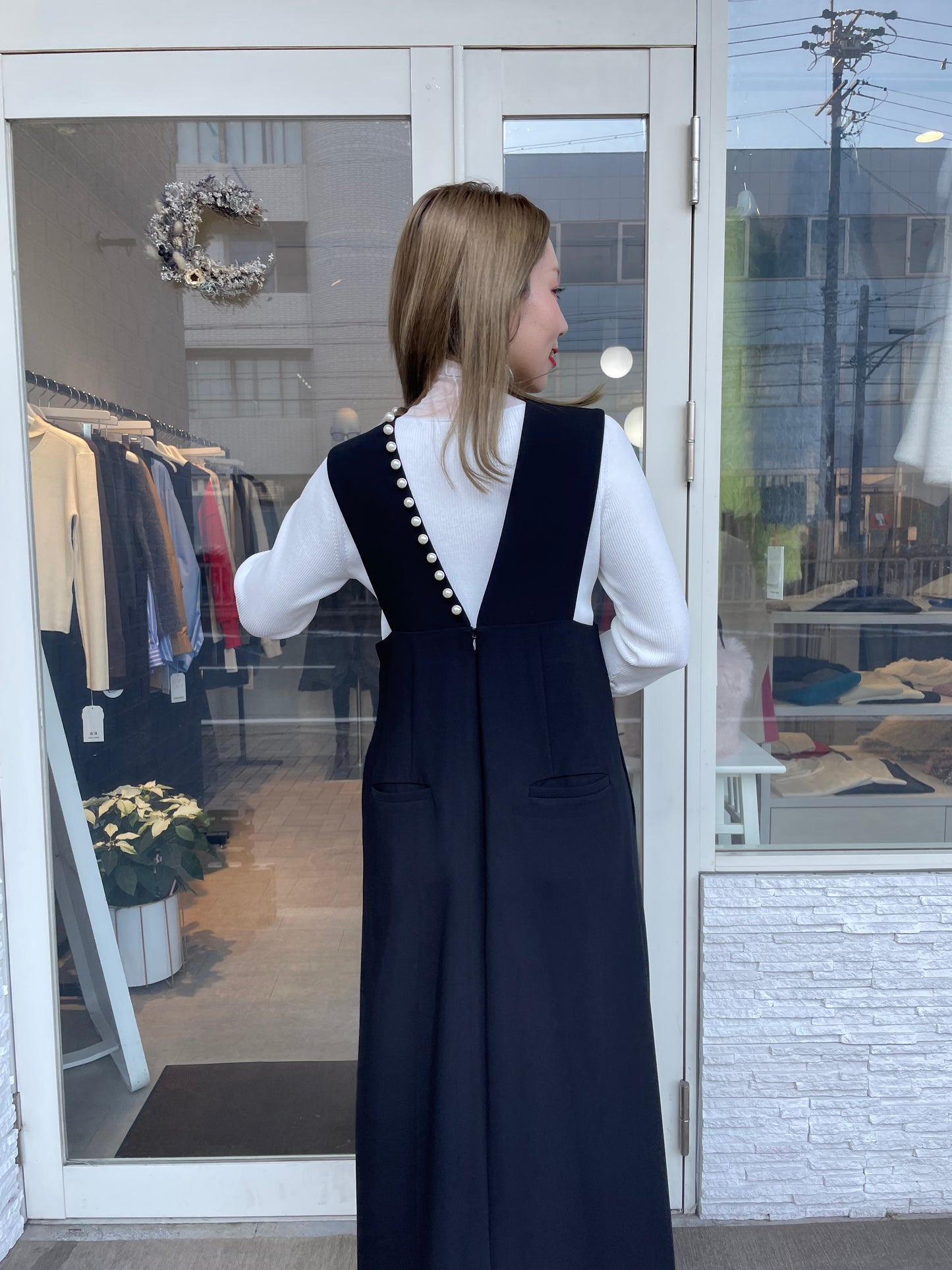 【再入荷】パールサスペンダーワンピース