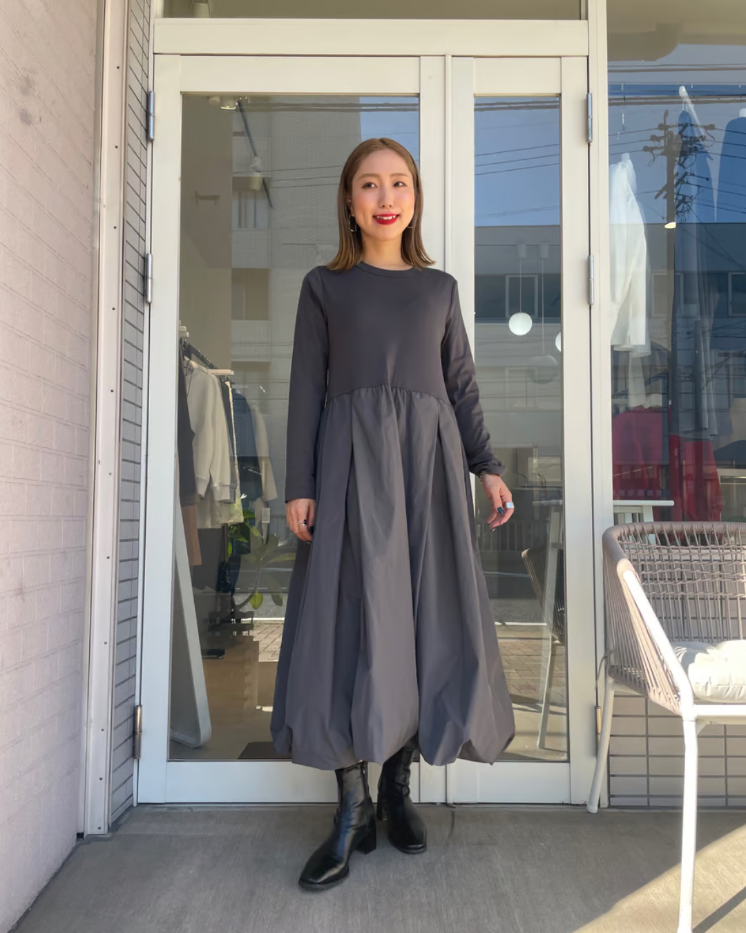 ロングスリーブドッキングバルーンワンピース