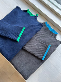 バイカラーリブニット