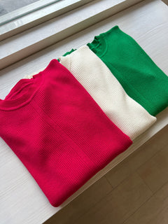 クルーネックリブニット