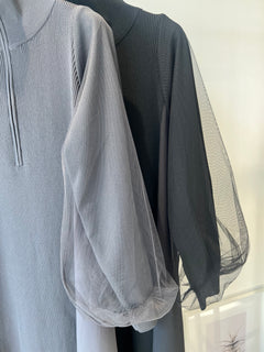 チュールドッキングフロントジップワンピース