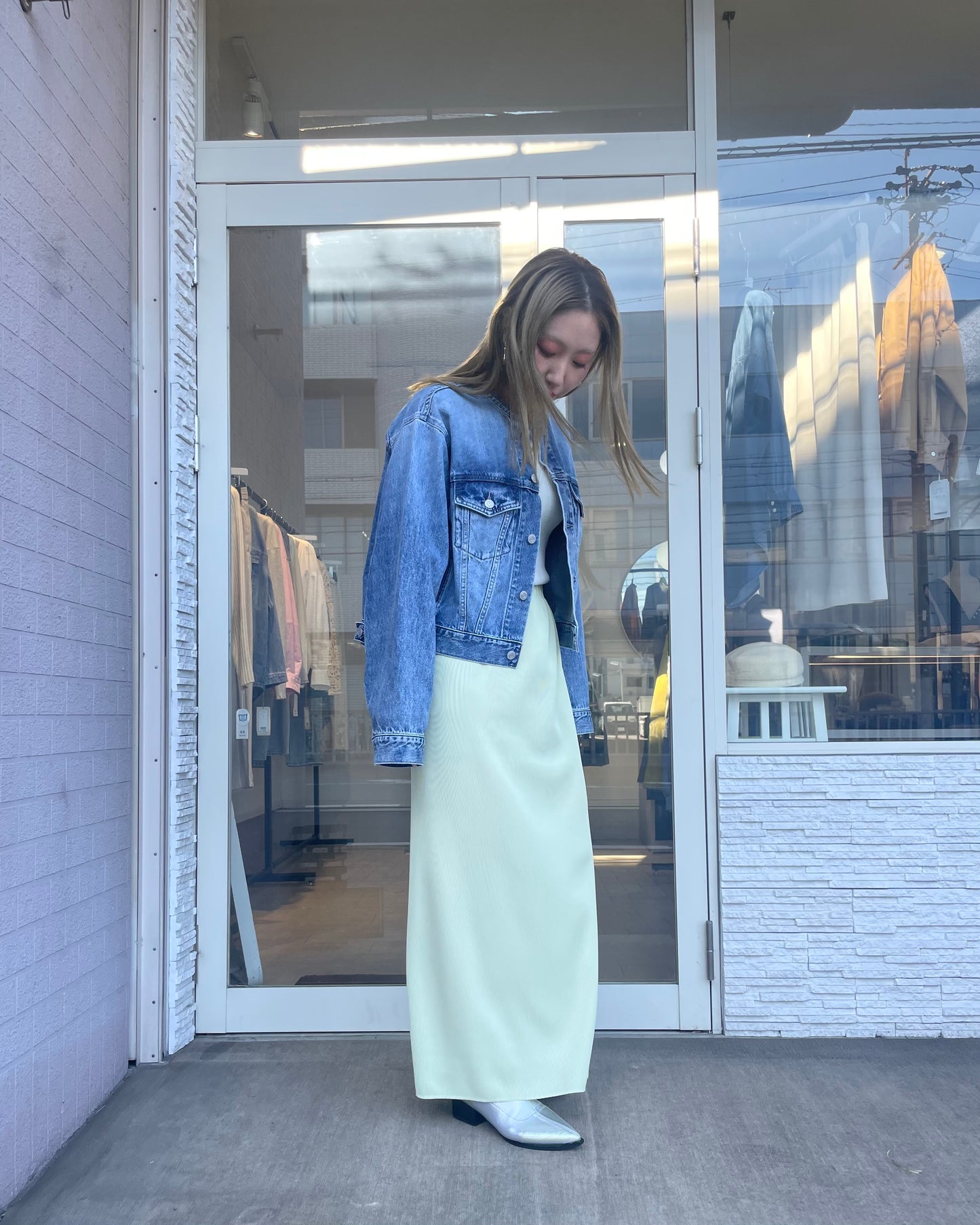 ノーカラーデニムジャケット