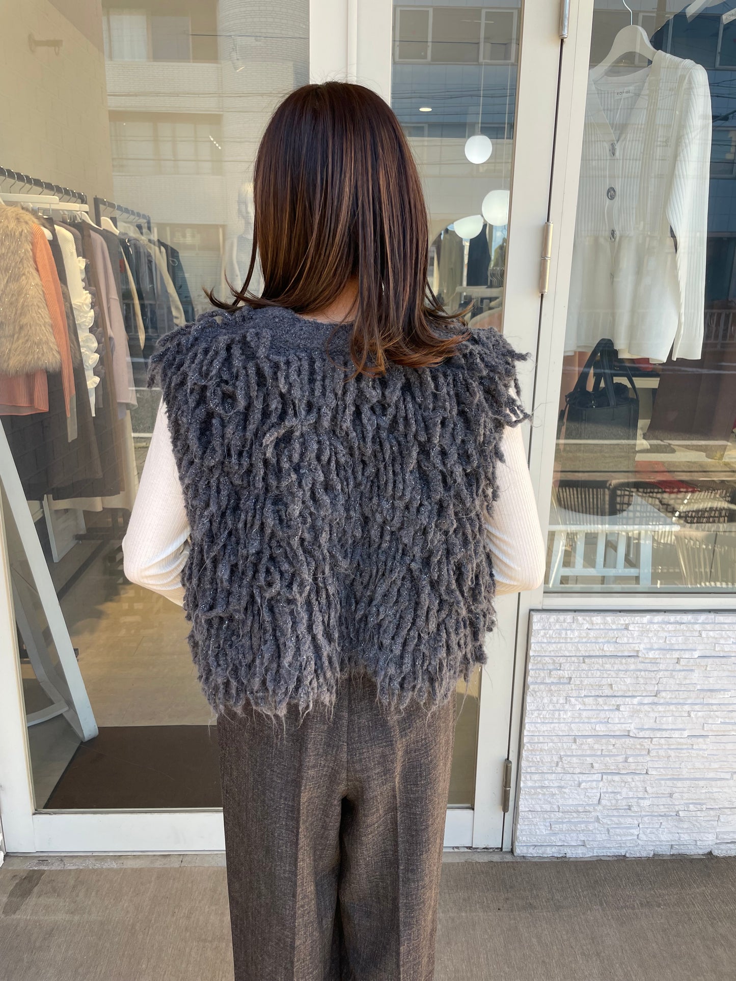 ニットフリンジベスト