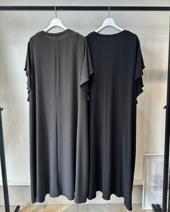 フレアスリーブストレッチシフォンワンピ