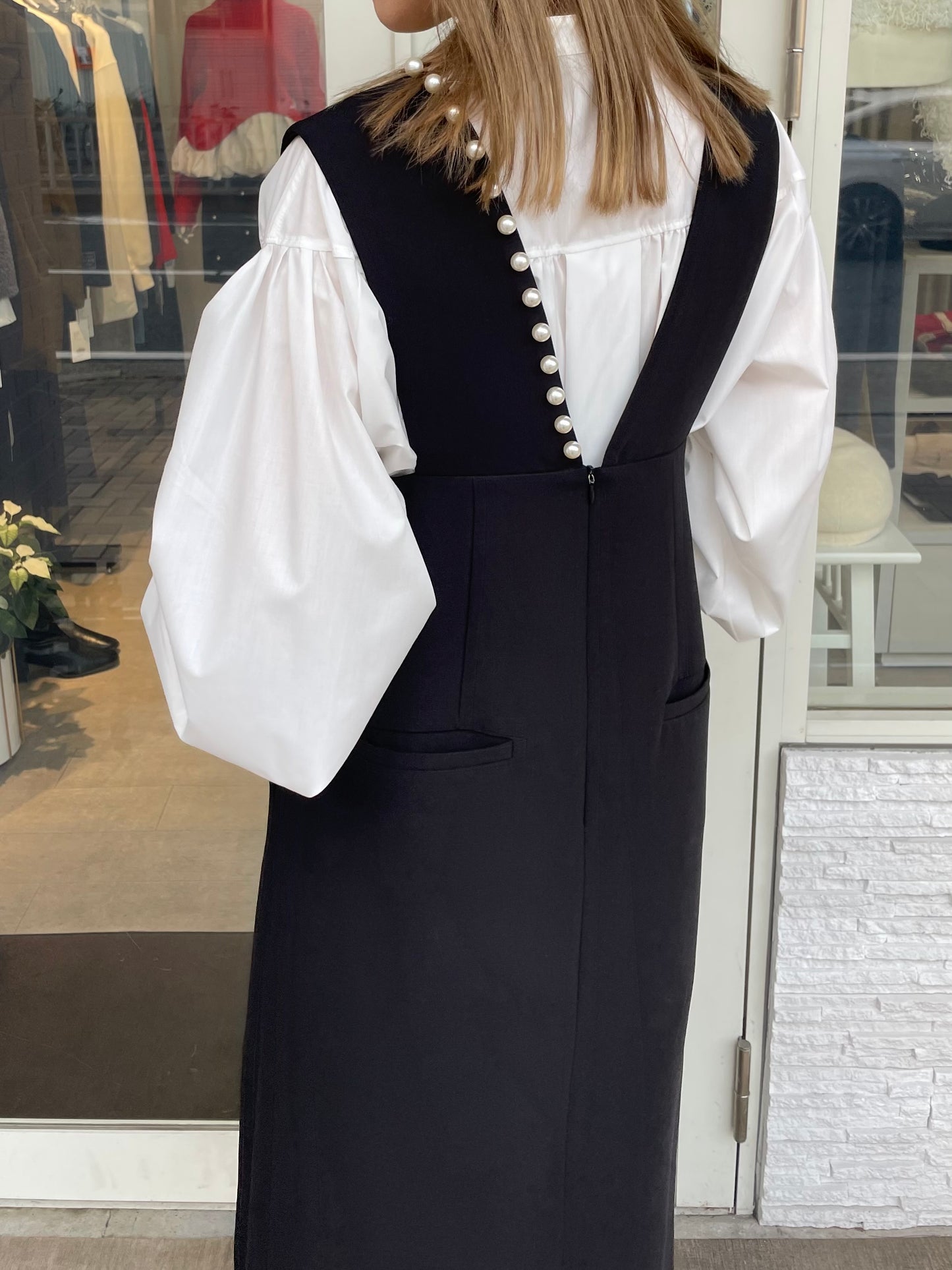 【再入荷】パールサスペンダーワンピース