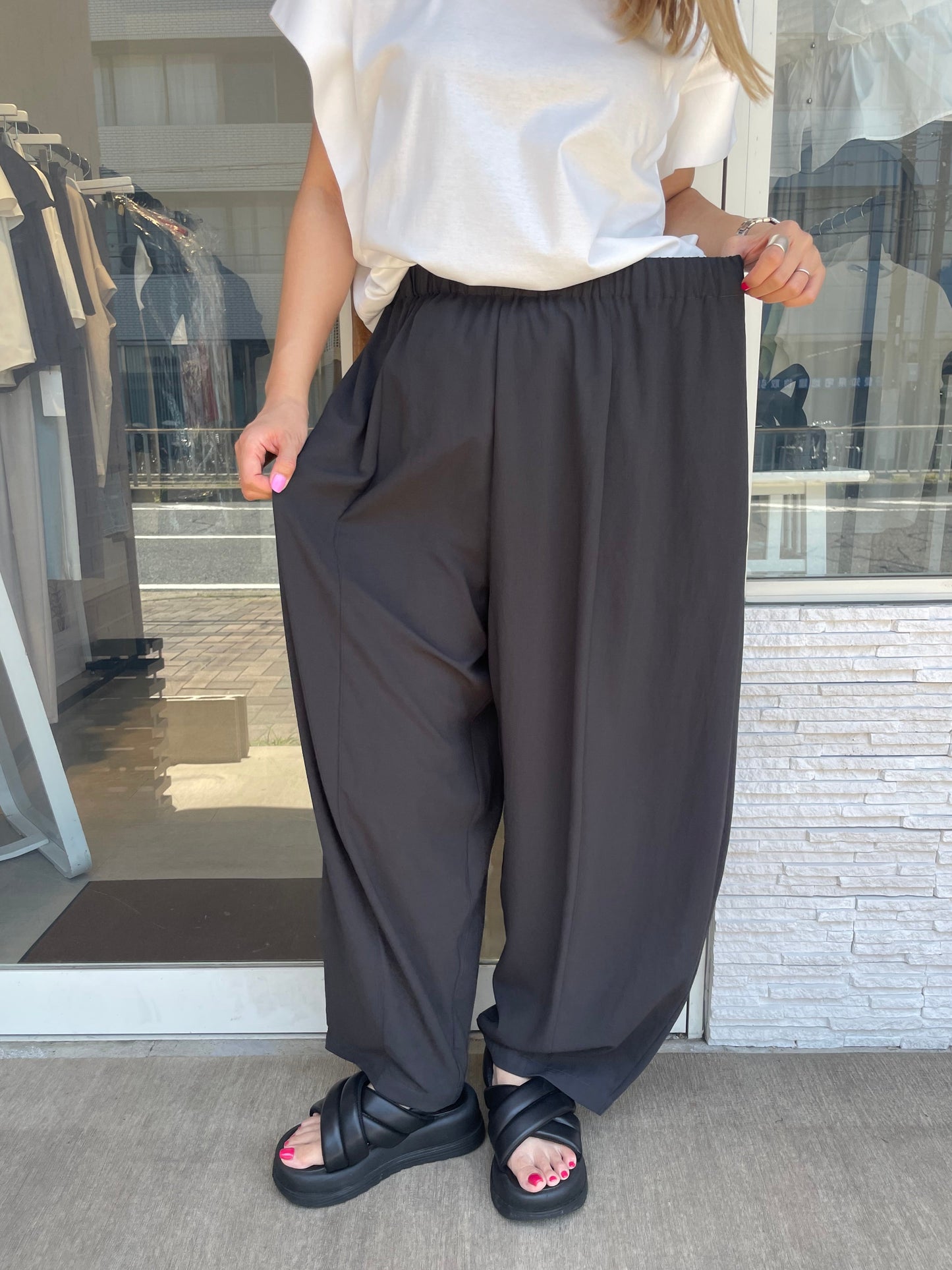 ストレッチシフォンボリュームパンツ
