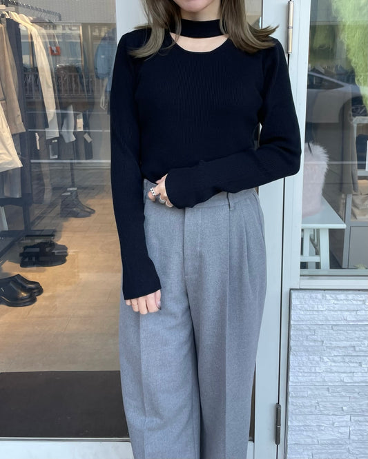 ロングスリーブチョーカーライクリブニット