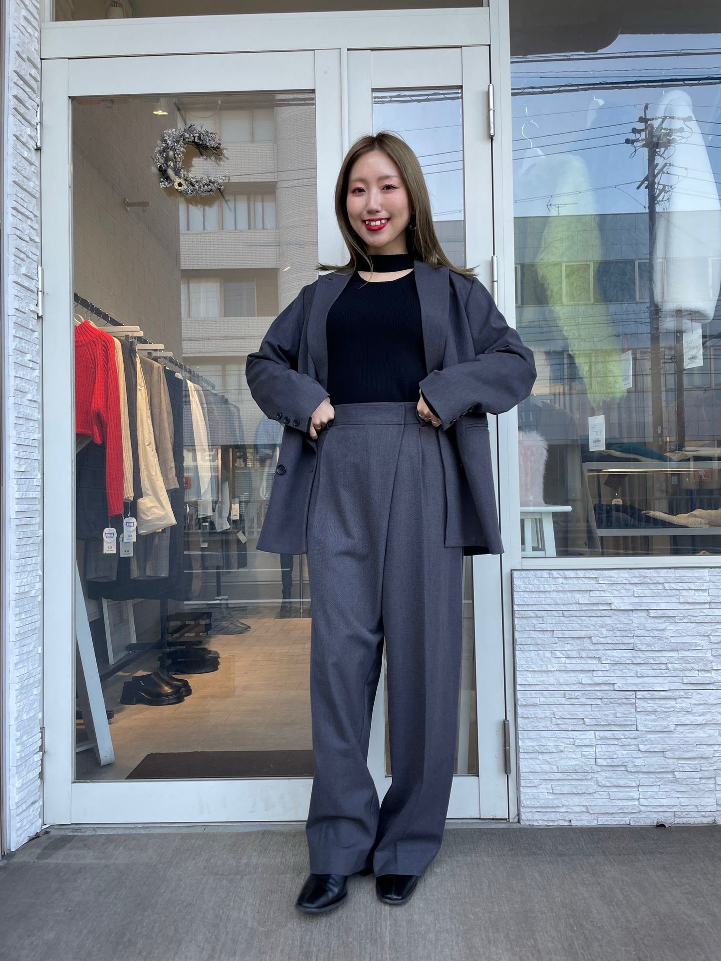 ロングスリーブチョーカーライクリブニット