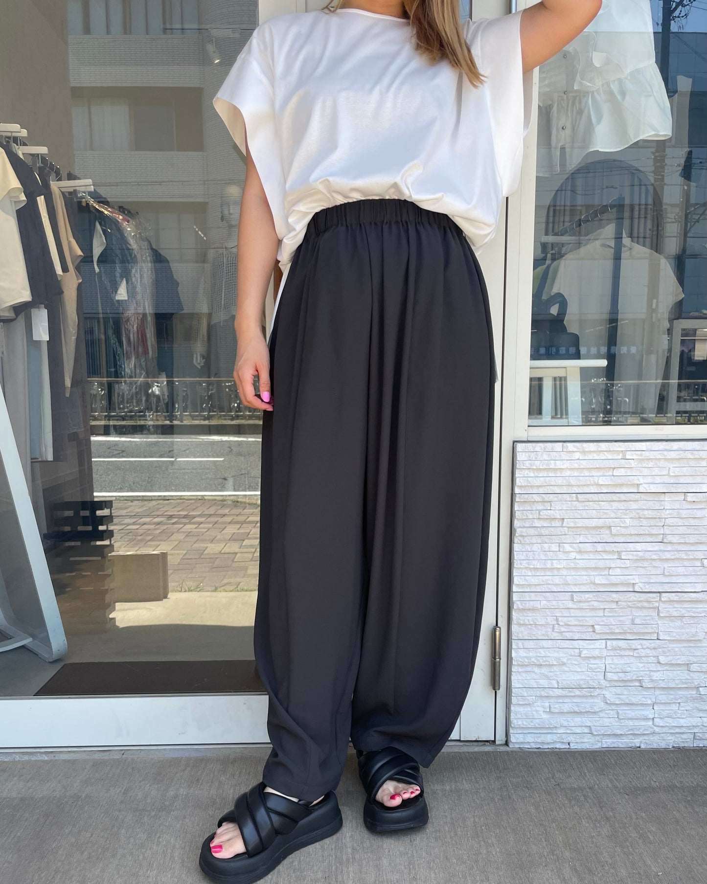 ストレッチシフォンボリュームパンツ