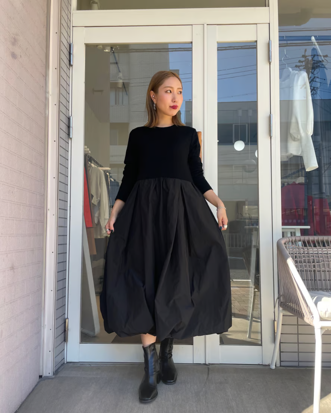 ロングスリーブドッキングバルーンワンピース