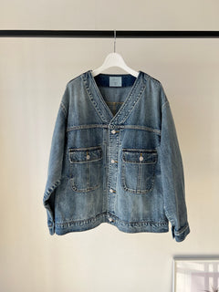 Vネックオーバーサイズデニムジャケット