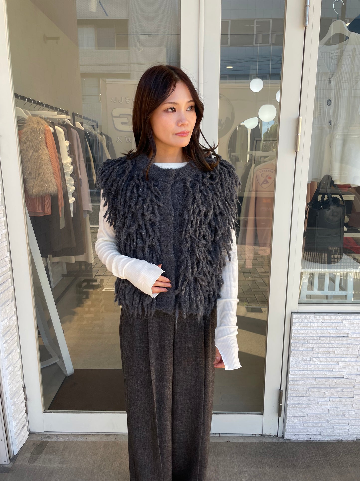 ニットフリンジベスト