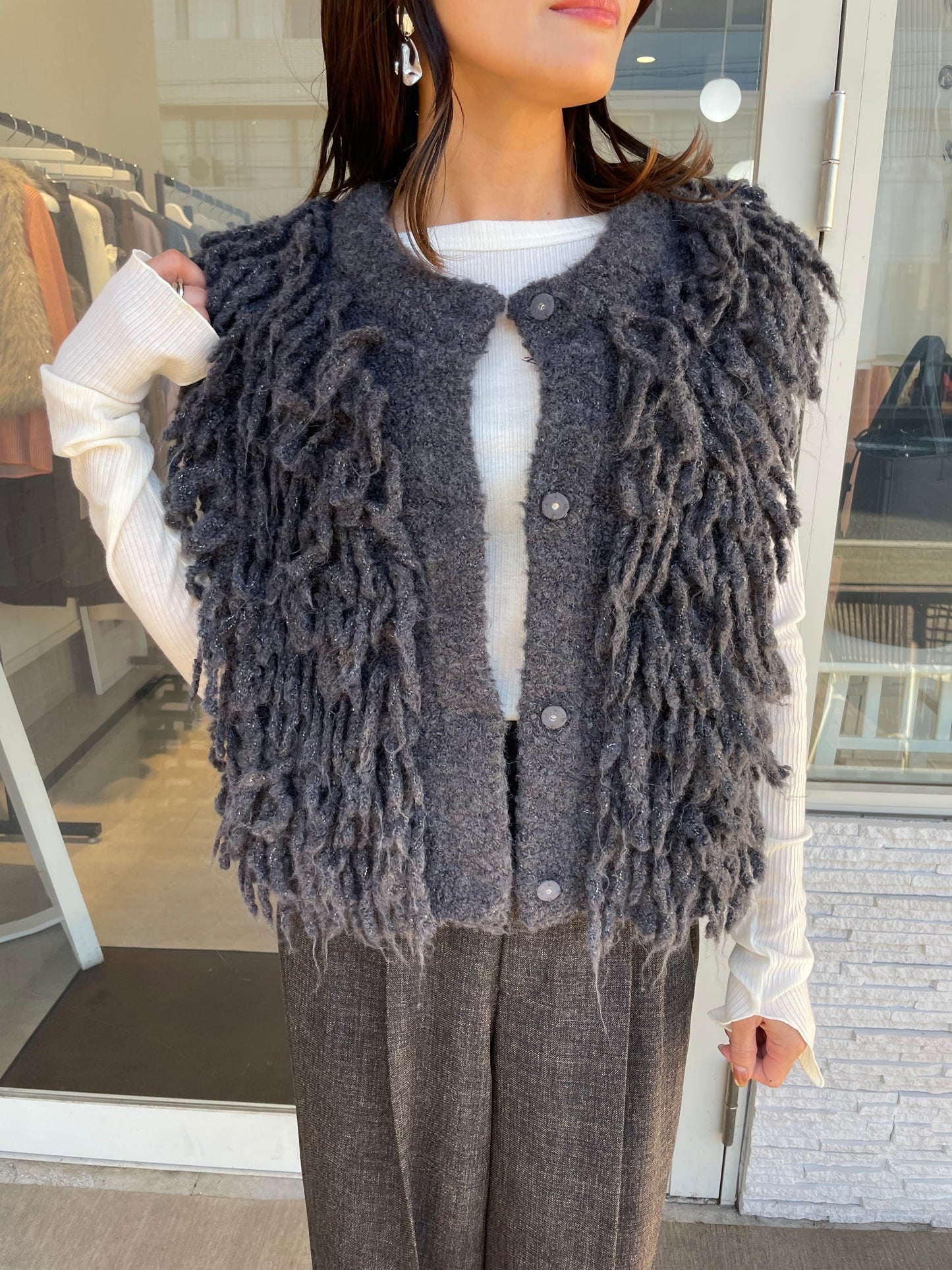 ニットフリンジベスト