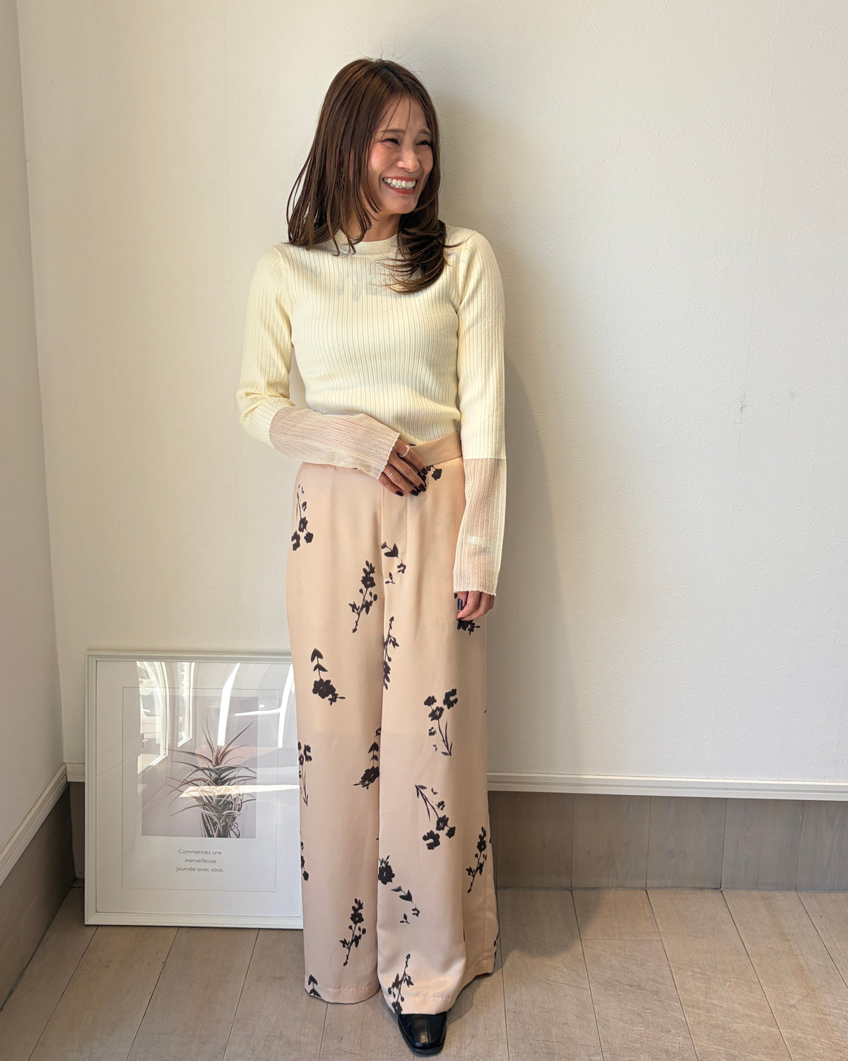 シアースリーブリブニット
