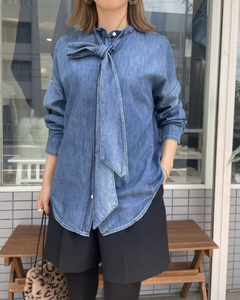 ボウタイダンガリーブラウス