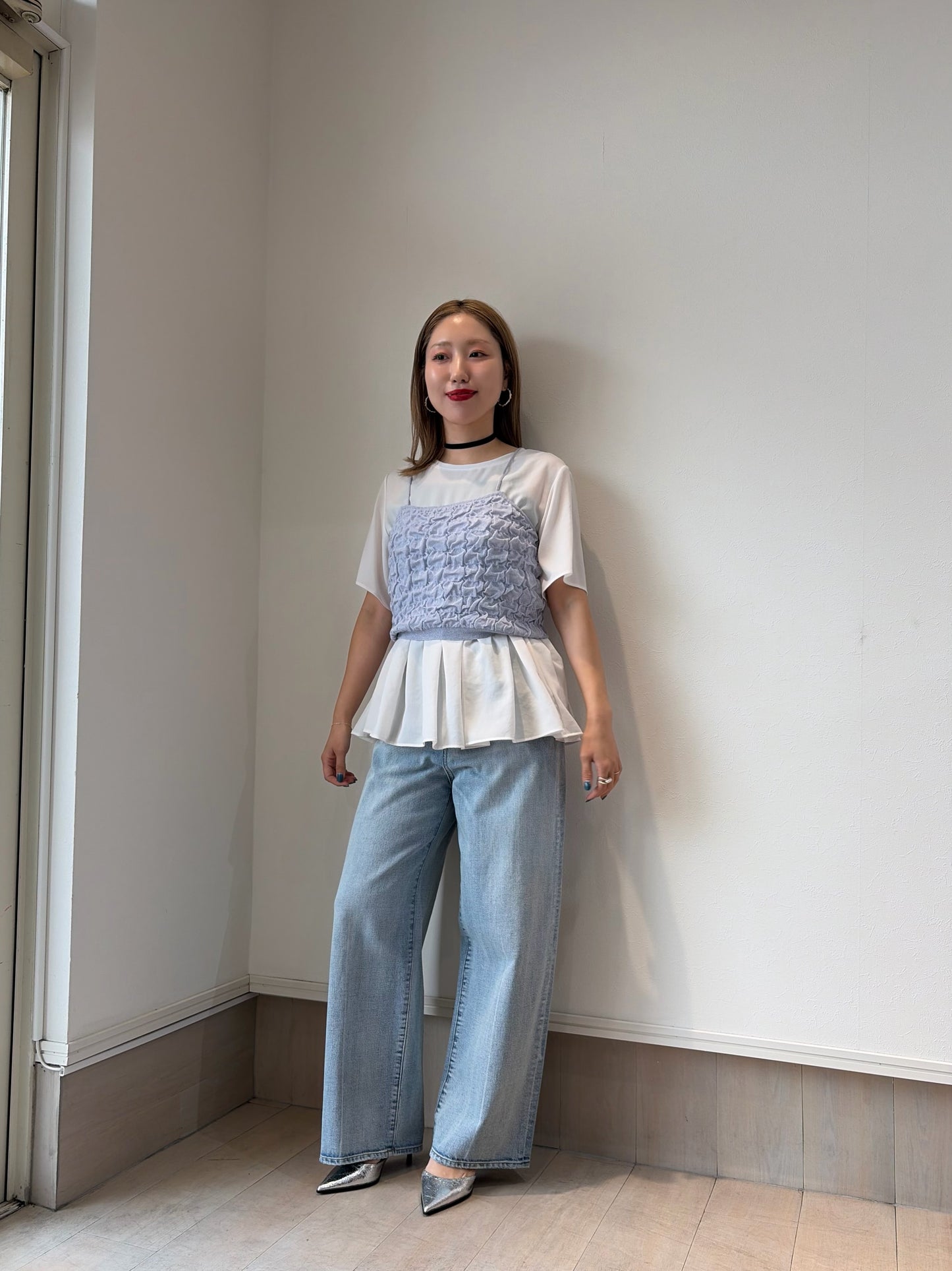 ストレッチシフォンフリルブラウス