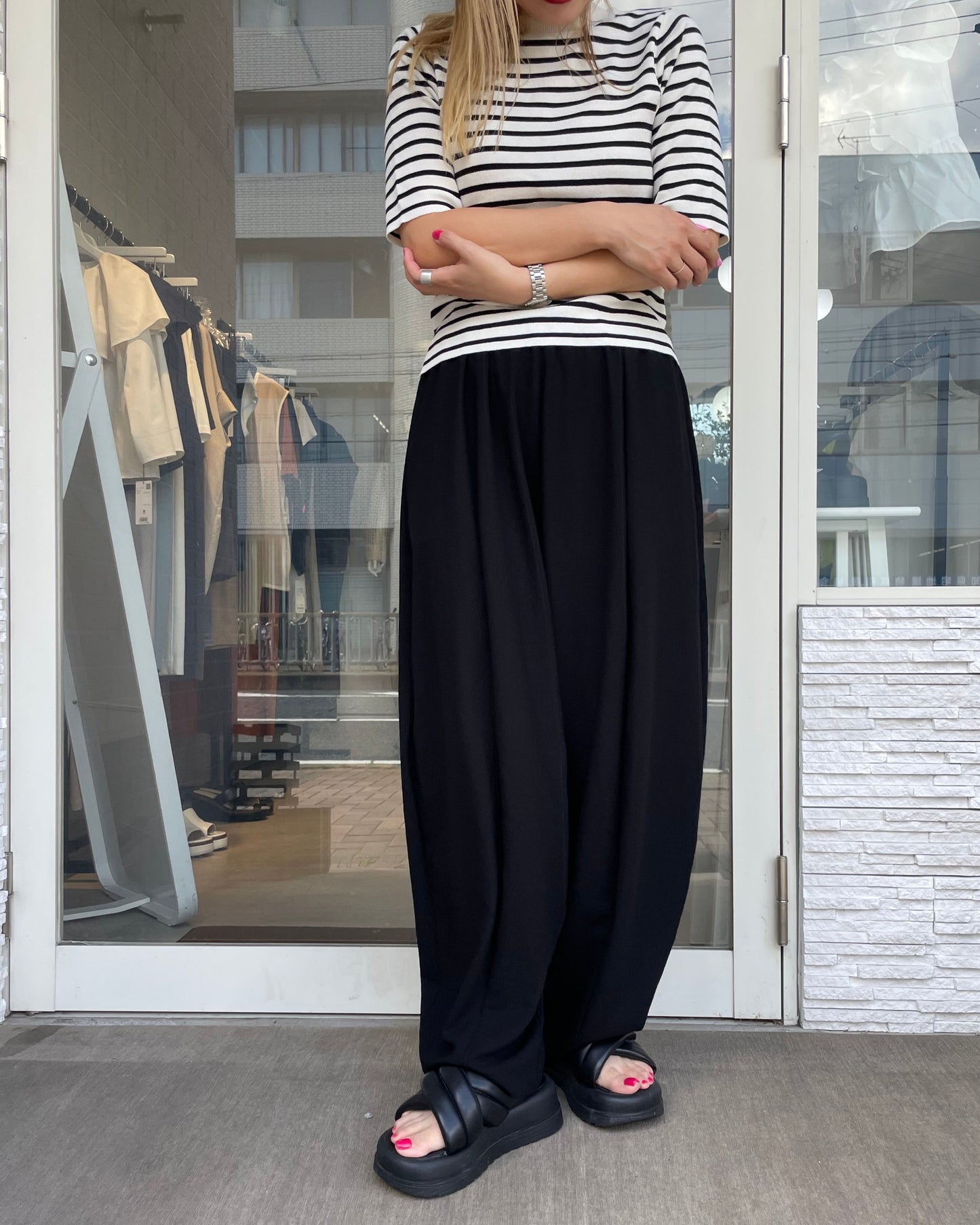 ストレッチシフォンボリュームパンツ