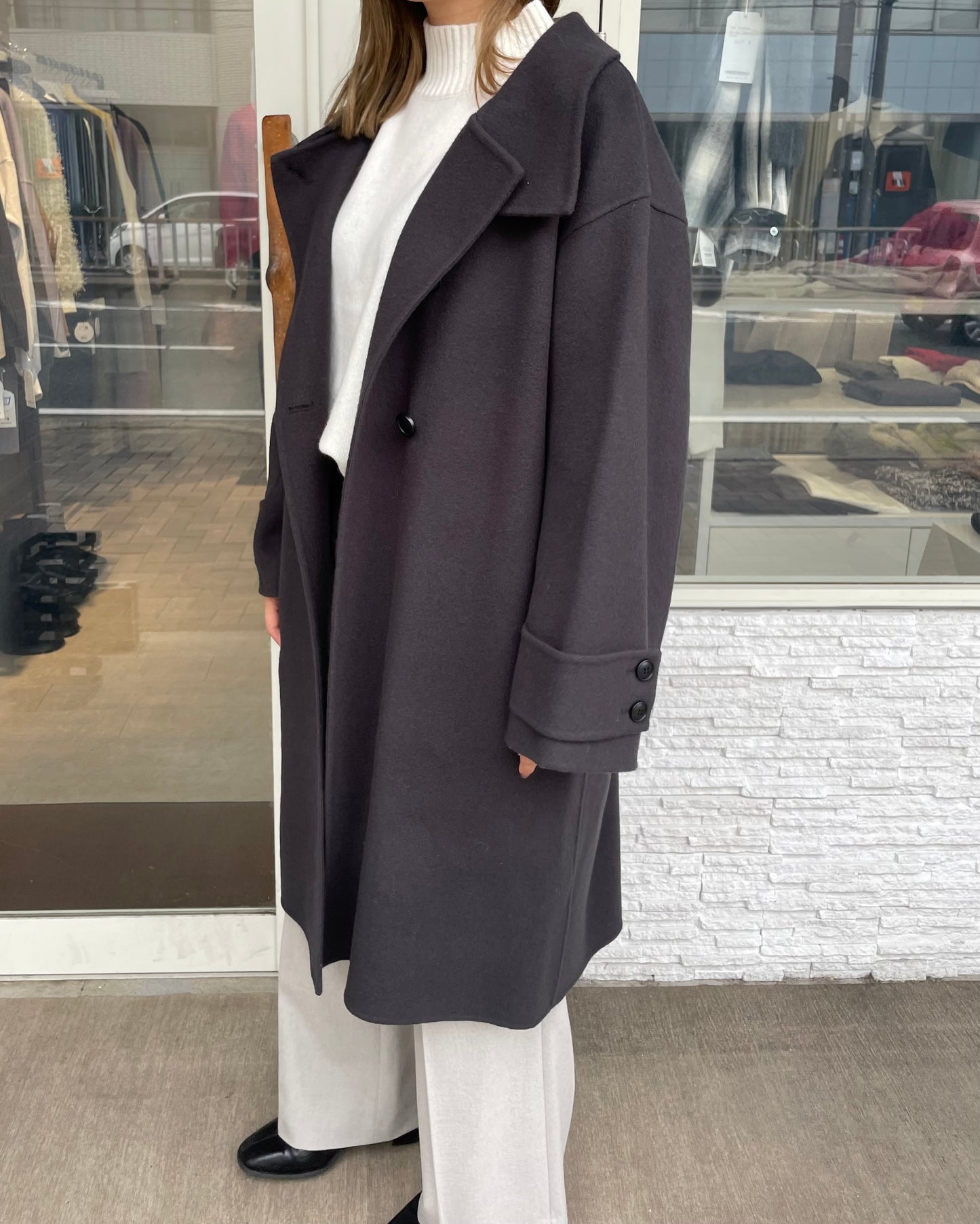 ぺコラムウールスタンドカラーコート