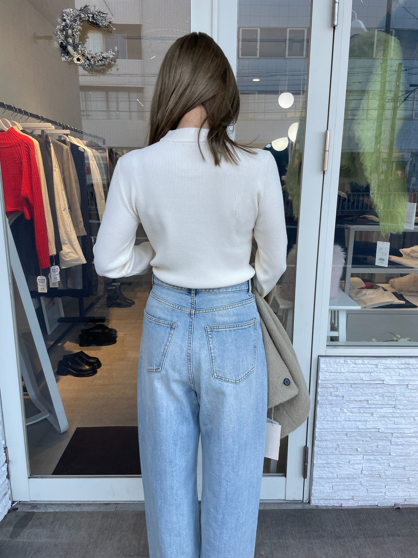 ロングスリーブチョーカーライクリブニット