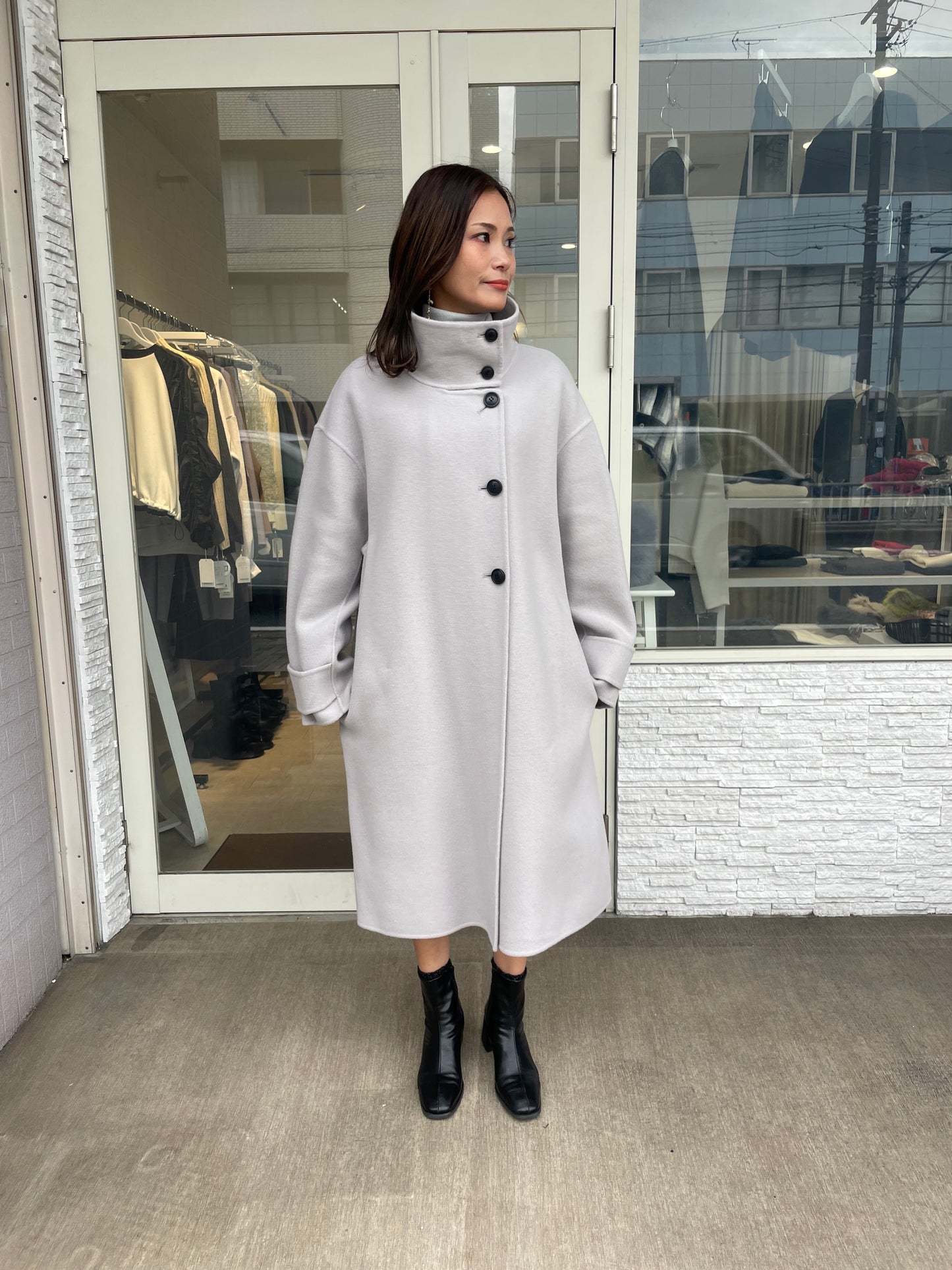 ぺコラムウールスタンドカラーコート