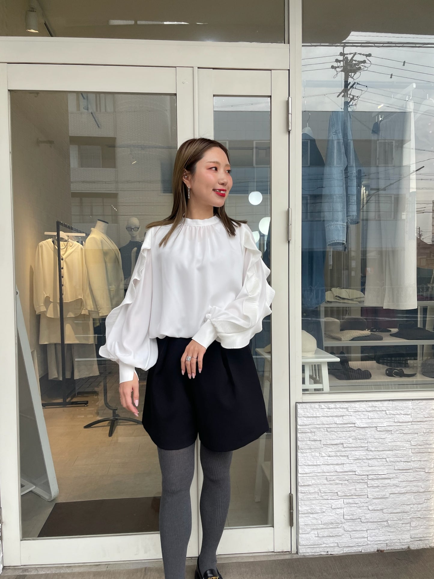 プリーツスリーブブラウス