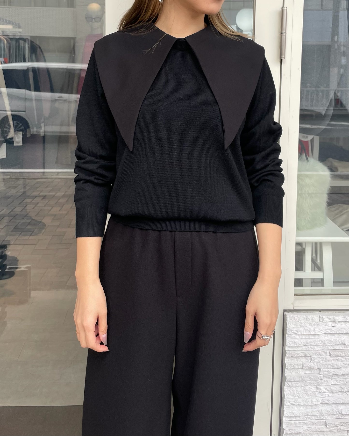 ビッグカラーニットトップス