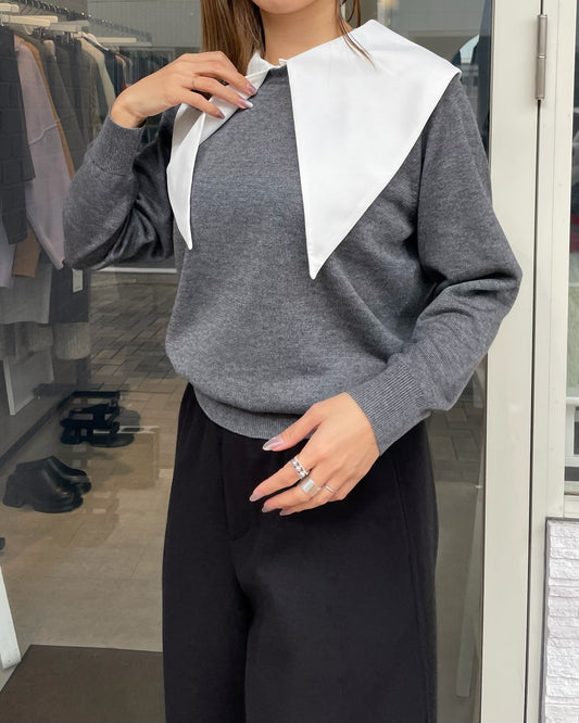 ビッグカラーニットトップス