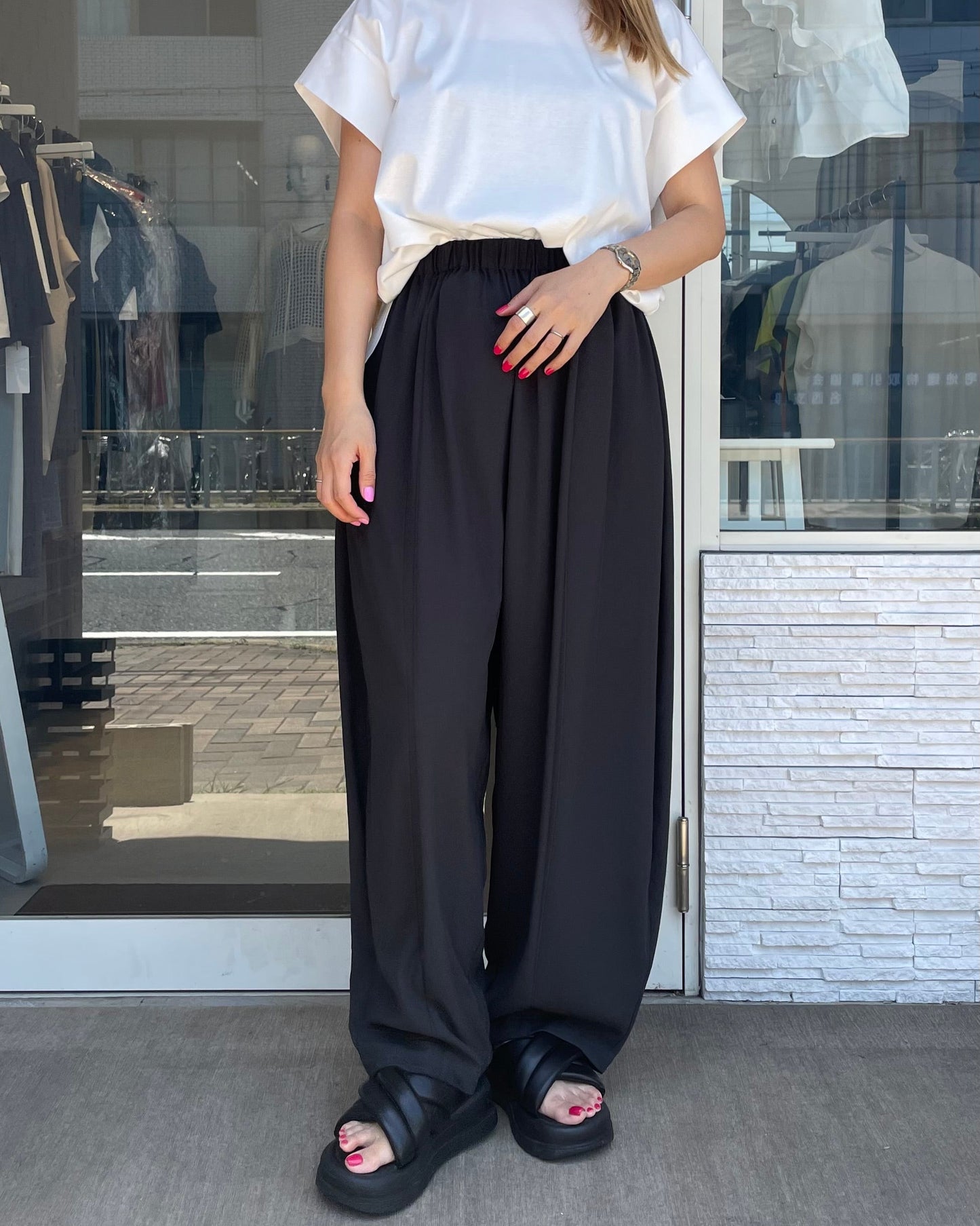 ストレッチシフォンボリュームパンツ