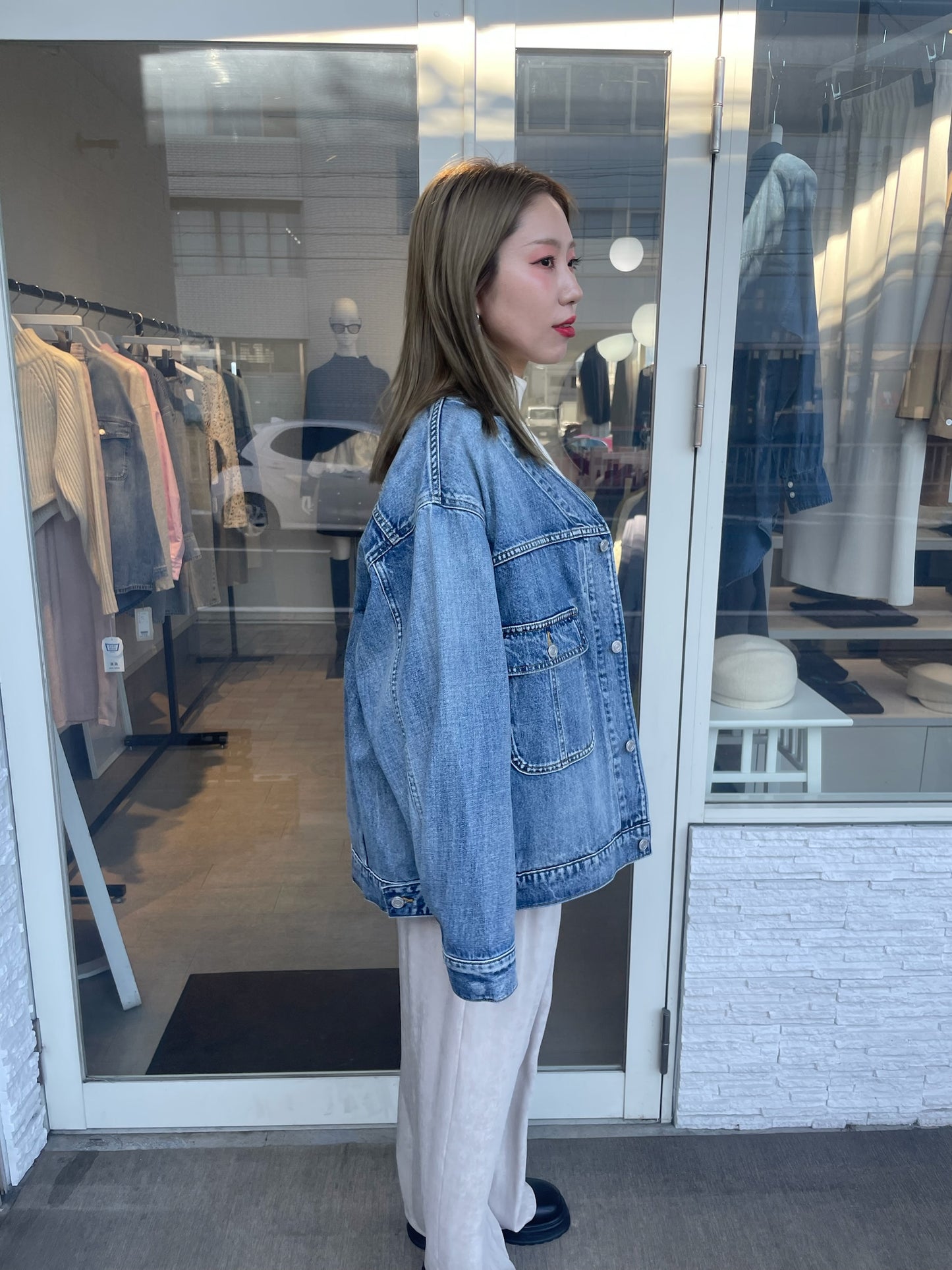 Vネックオーバーサイズデニムジャケット