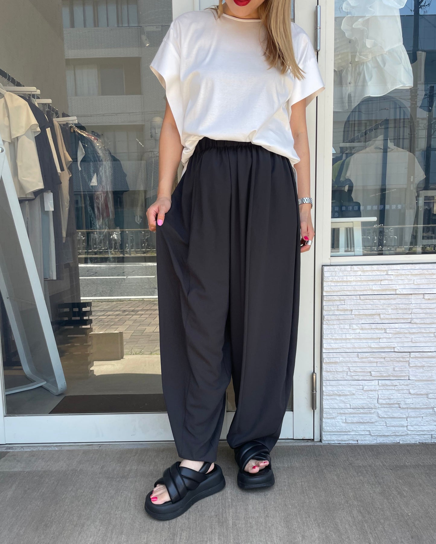 ストレッチシフォンボリュームパンツ