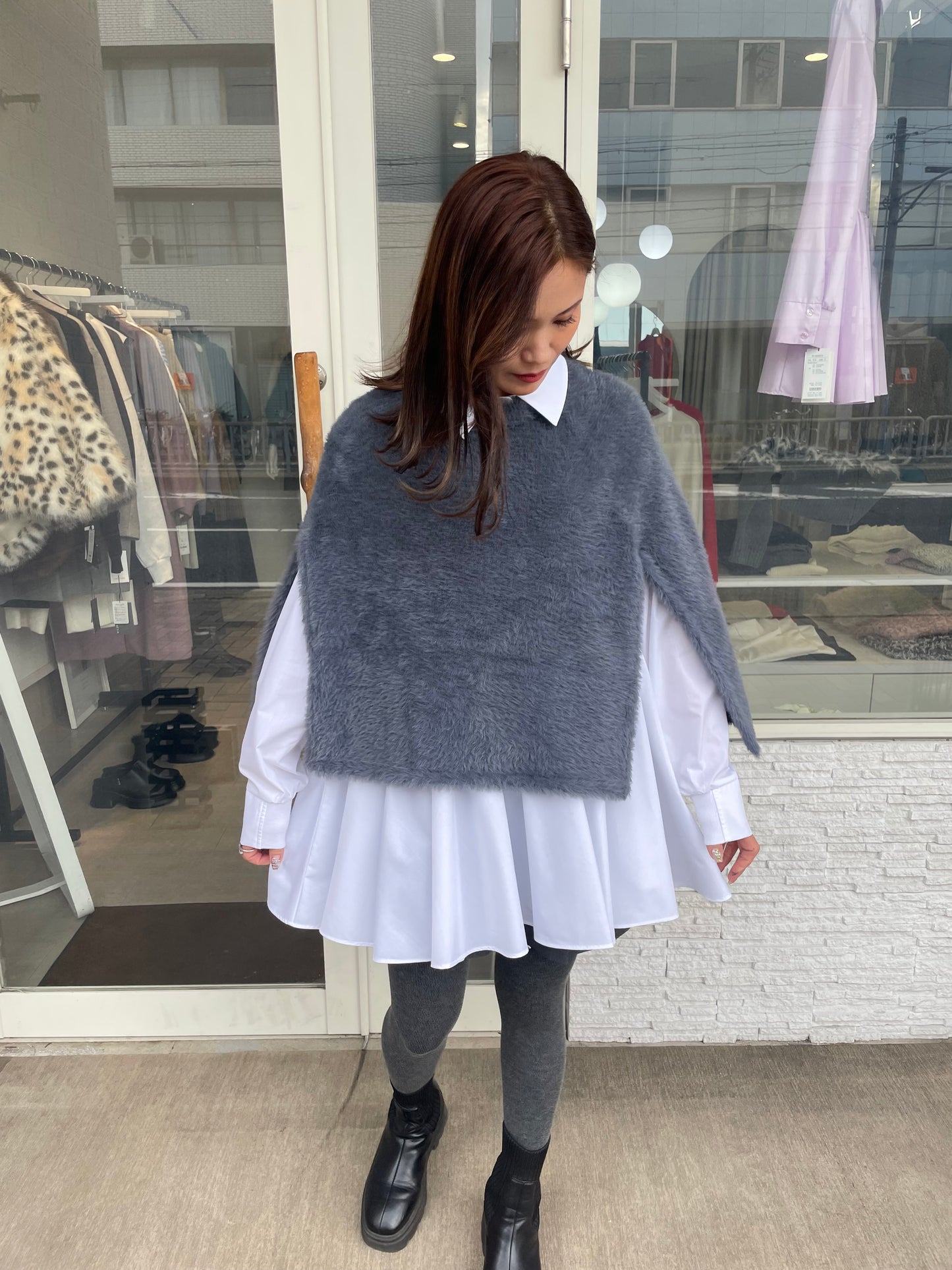 シャギーニットケープ