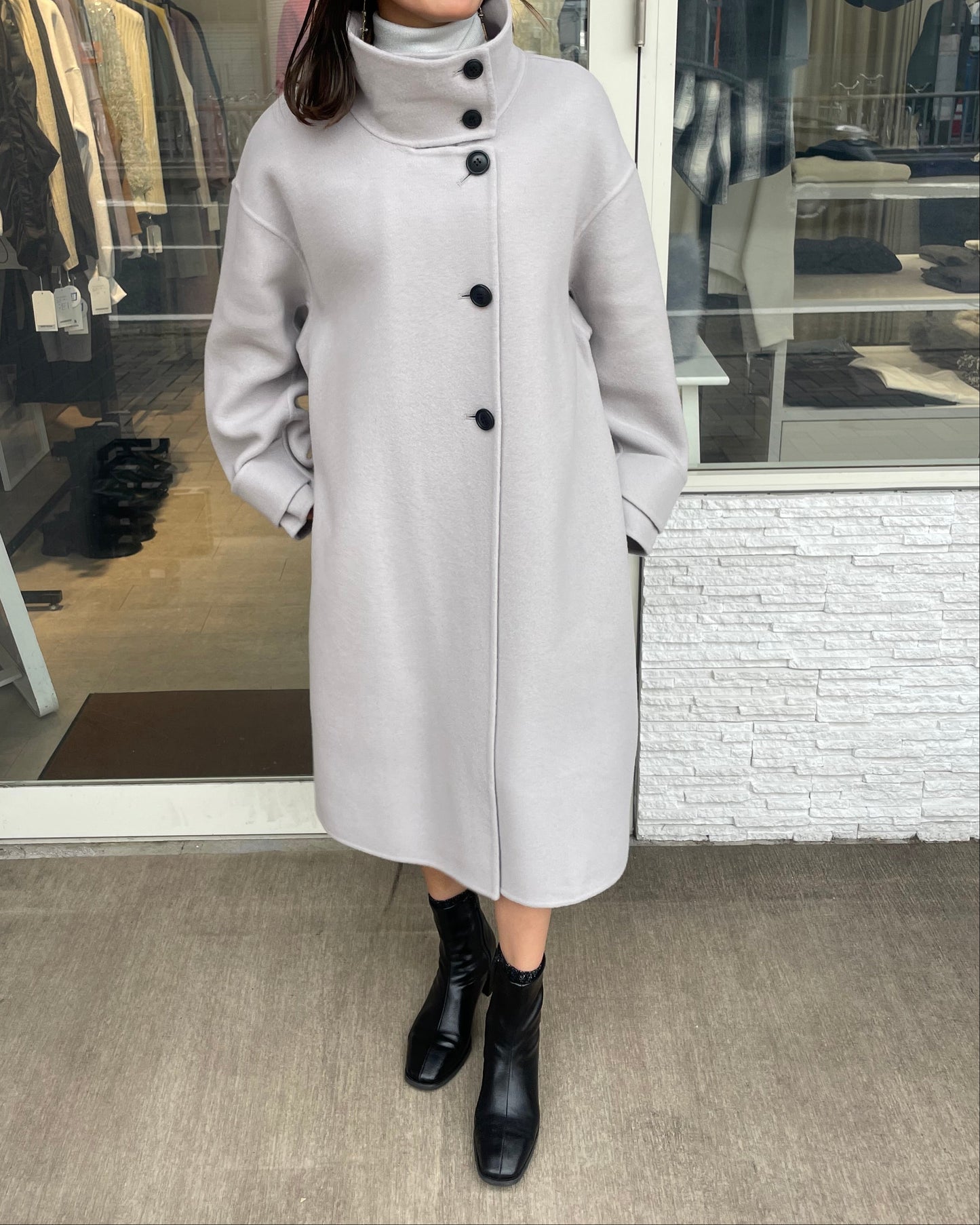 ぺコラムウールスタンドカラーコート