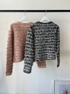 チュールフリンジニットカーディガン