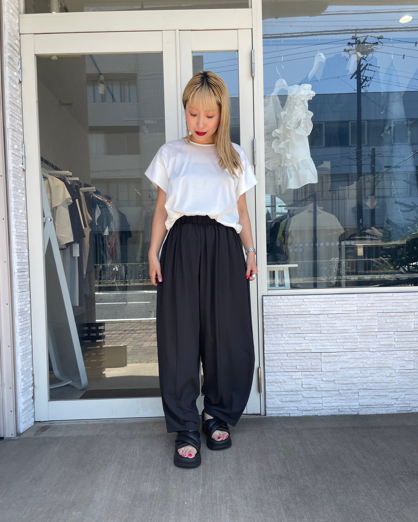 ストレッチシフォンボリュームパンツ