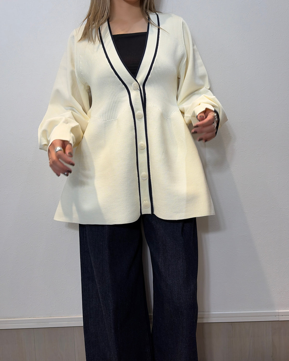 配色フレアカーディガン