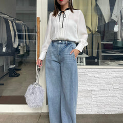 【再入荷】細ボウタイブラウス