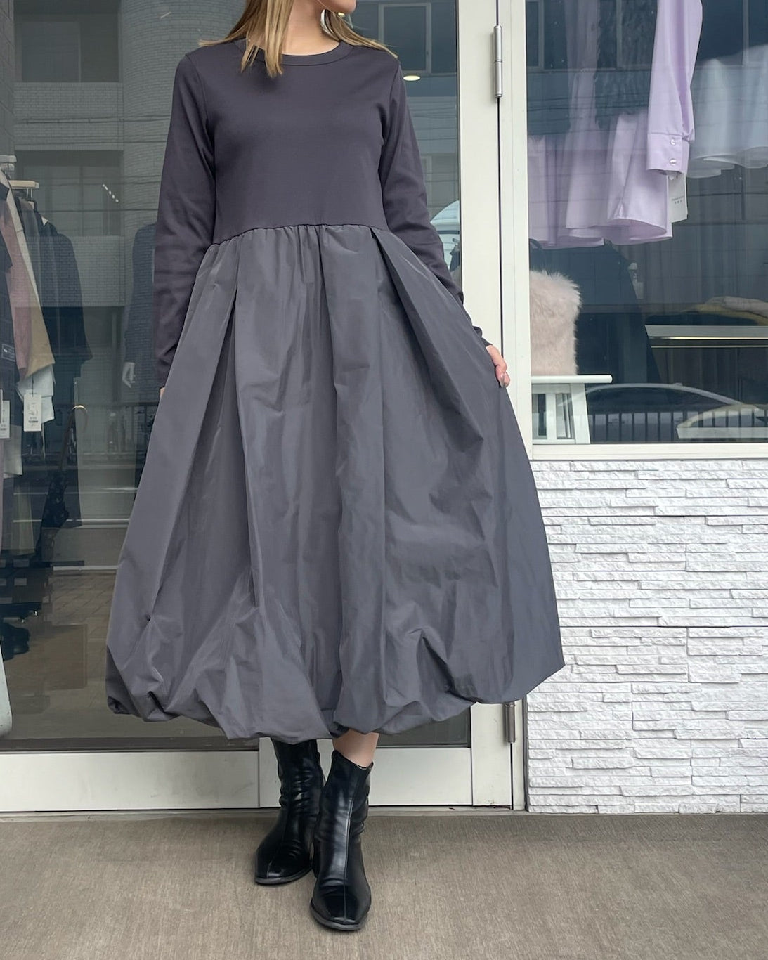 ロングスリーブドッキングバルーンワンピース