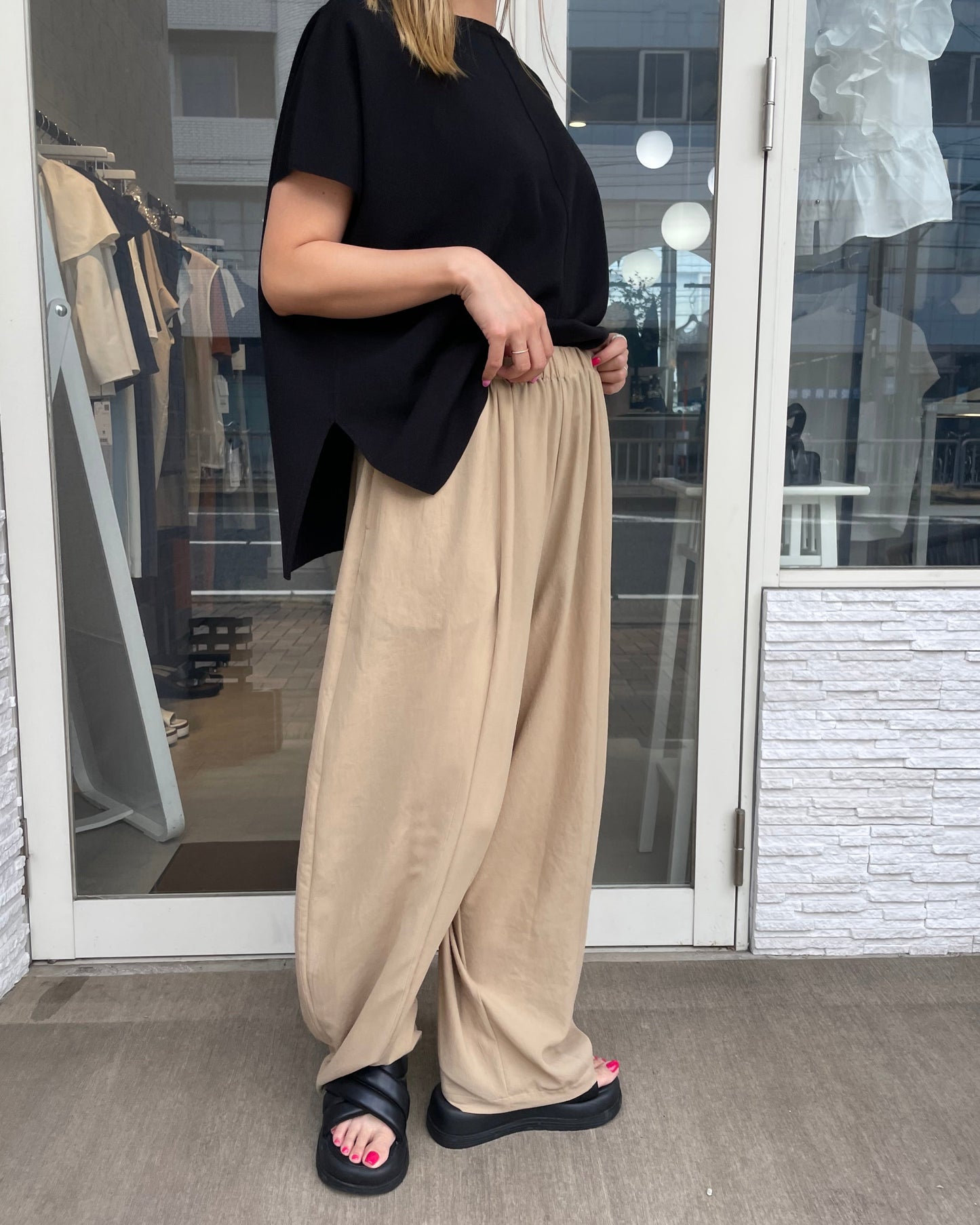 ストレッチシフォンボリュームパンツ