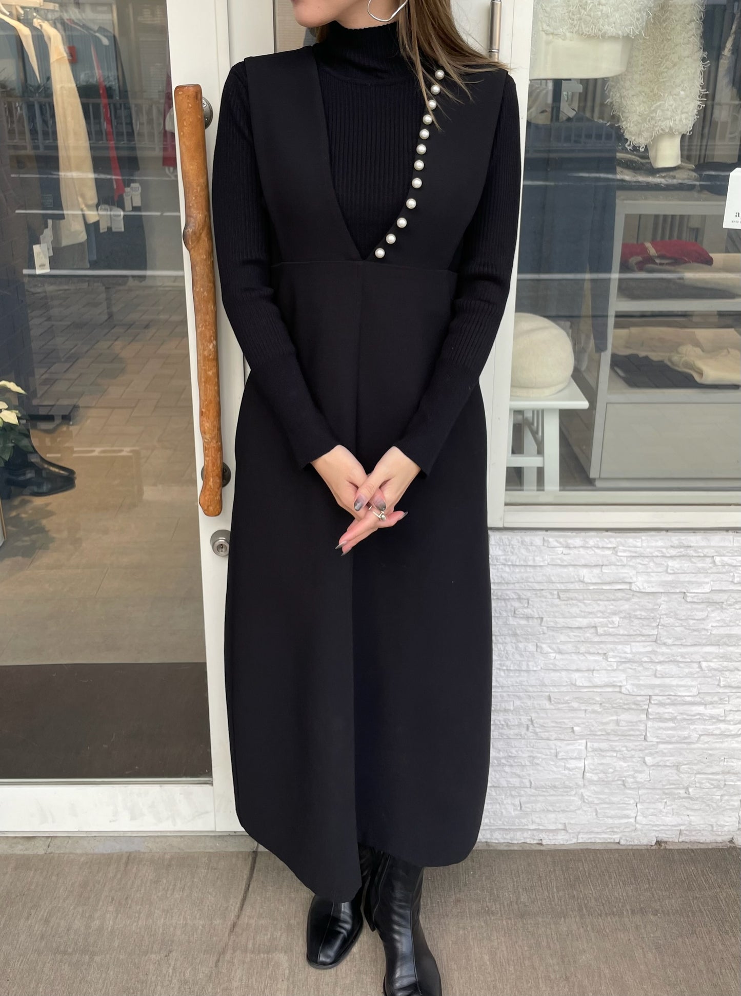 【再入荷】パールサスペンダーワンピース