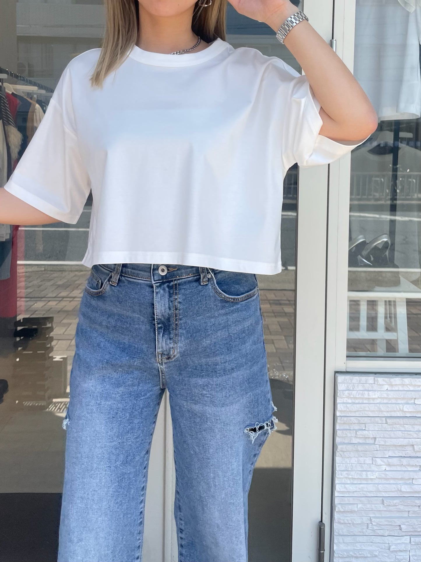シルクブレンドクロップドTシャツ