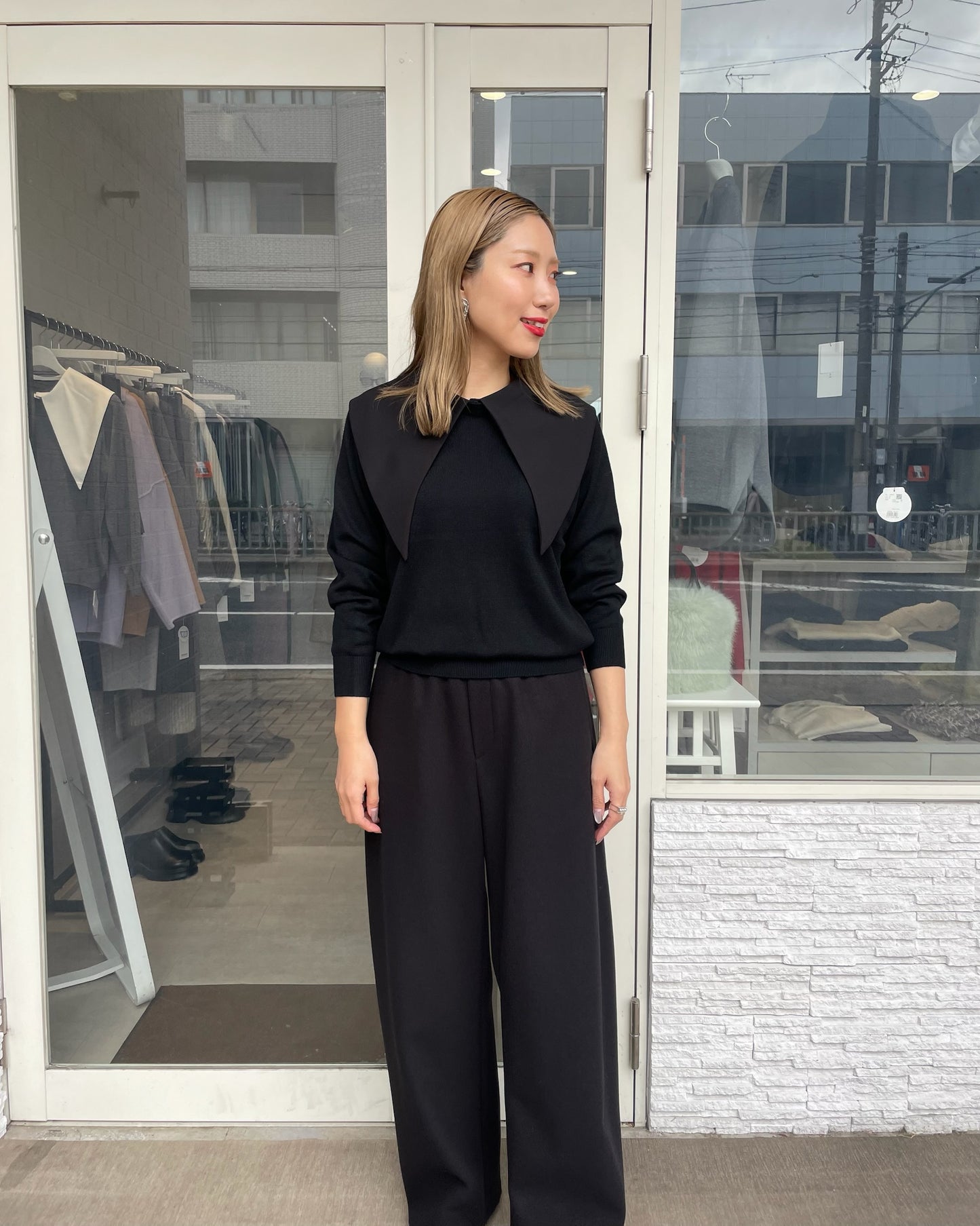 ビッグカラーニットトップス