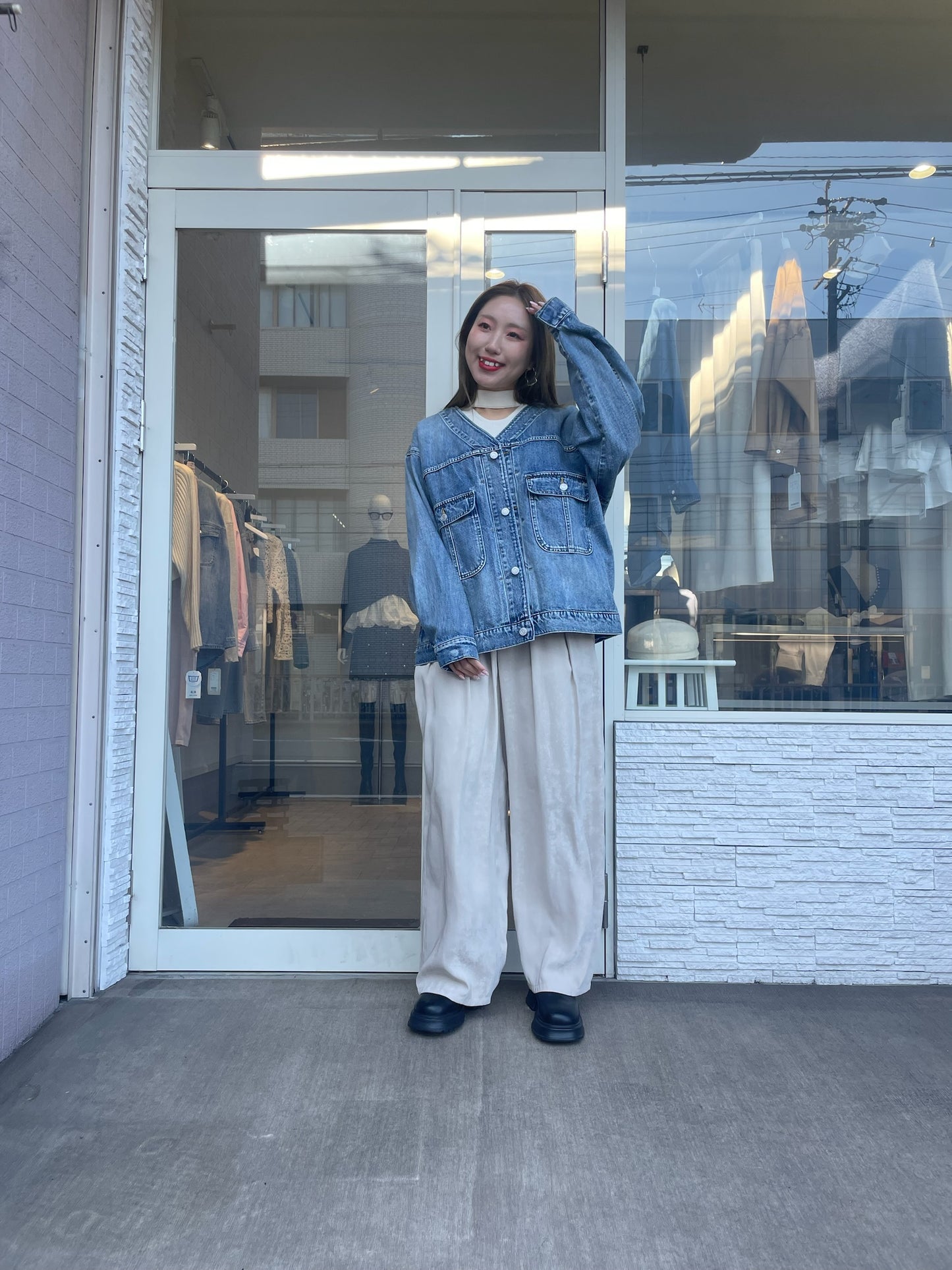 Vネックオーバーサイズデニムジャケット