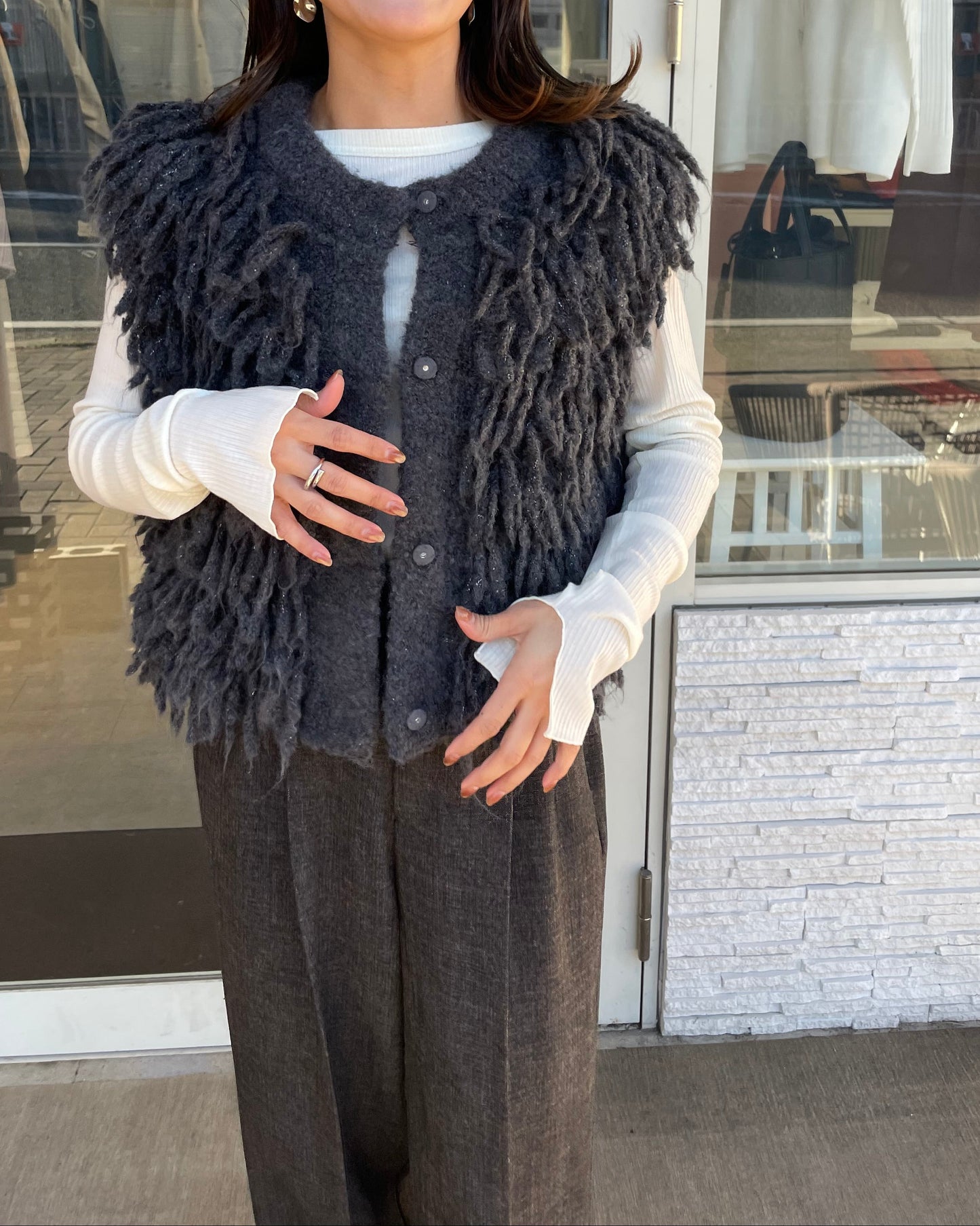 ニットフリンジベスト