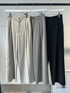 微起毛タックストレートパンツ